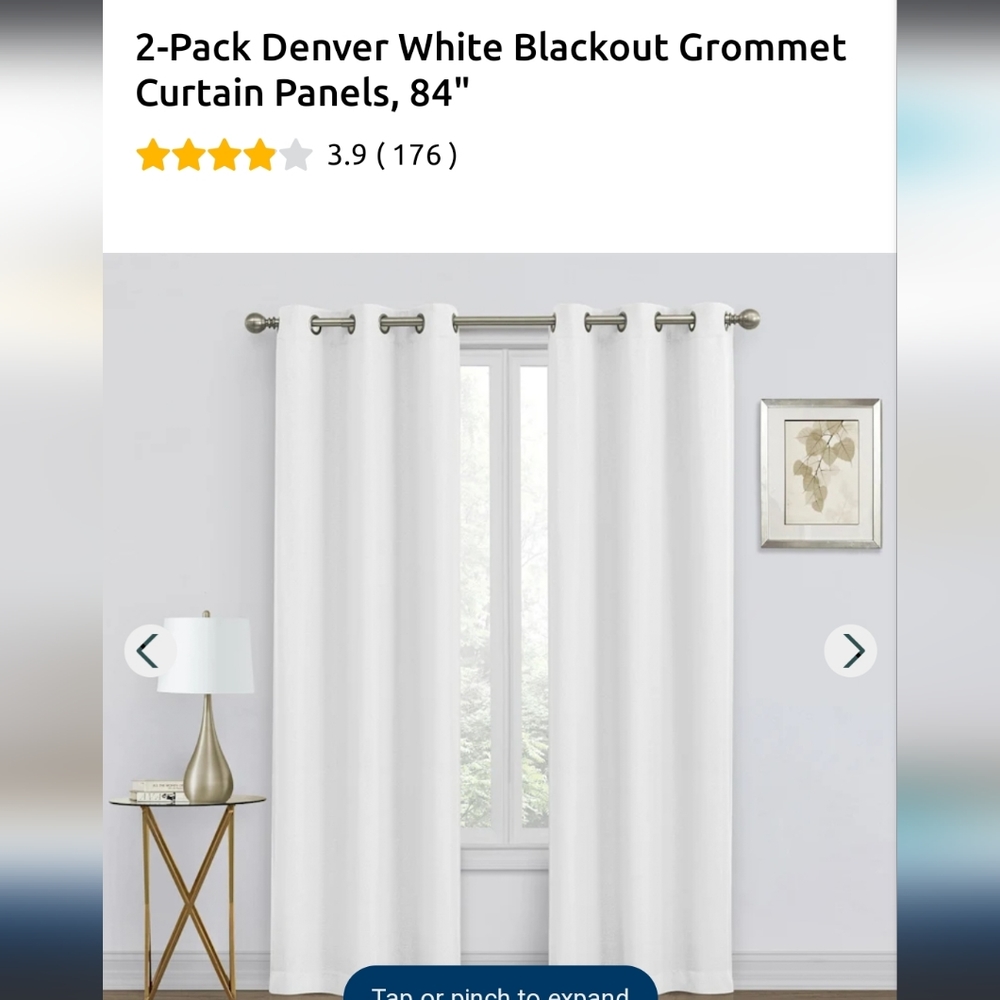 At Home White Grommet Curtains (2 Panels) 84' Length